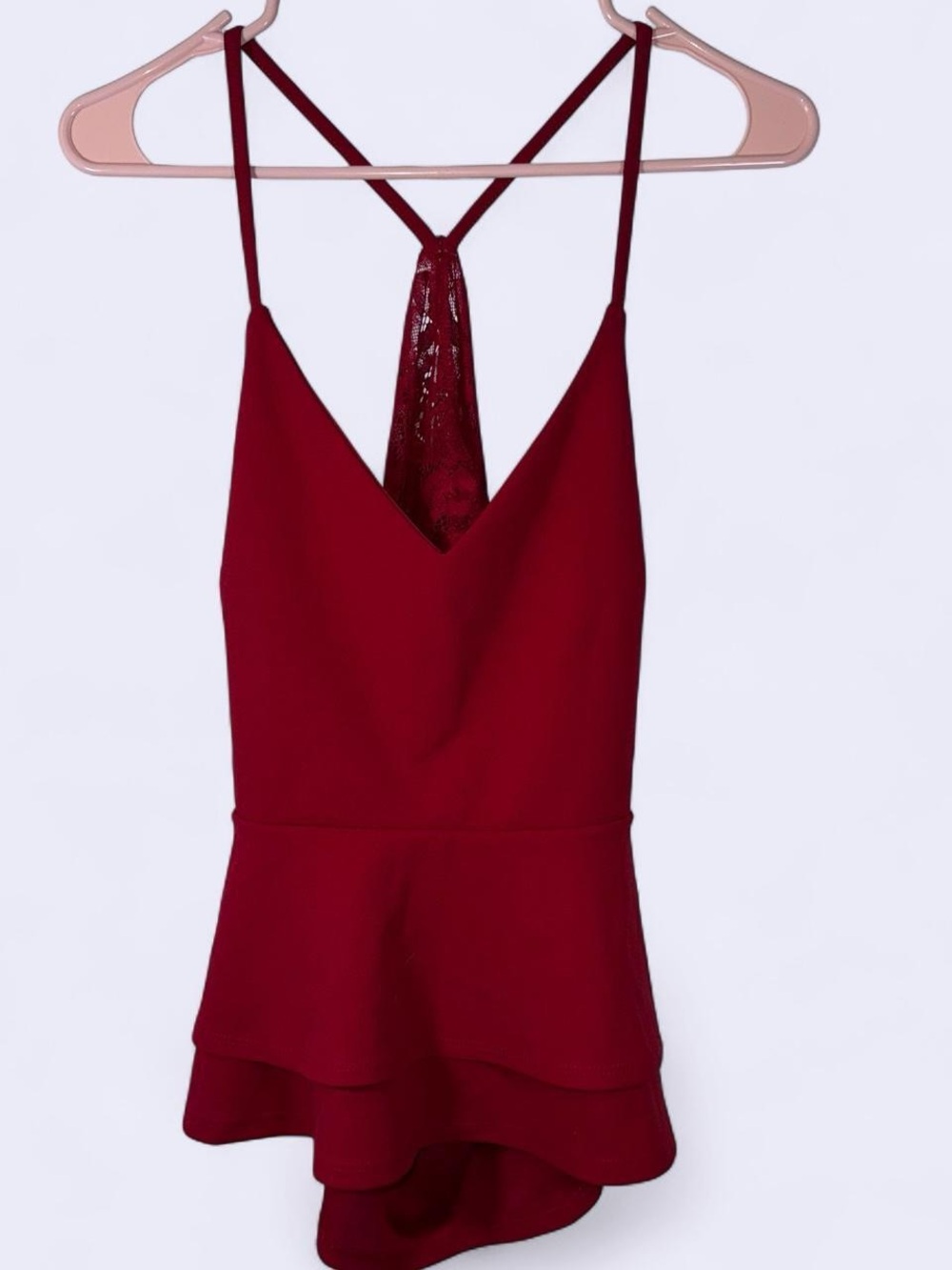 O’DELILAH Red Lace Back Peplum Cami Top – Large